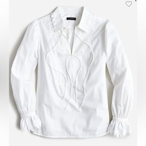 NWT J. Crew Women's Scalloped cotton poplin popover top White Blouse